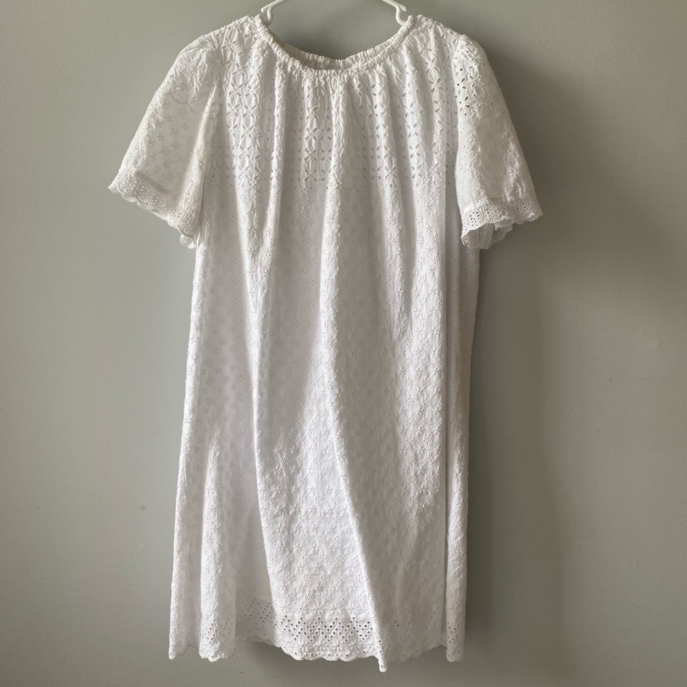 GAP White Eyelet Short Sleeve Shift Dress Sz L